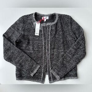 NWT Elle Black White Tweed Look Open Front Cardigan Work Sweater Women’s Medium